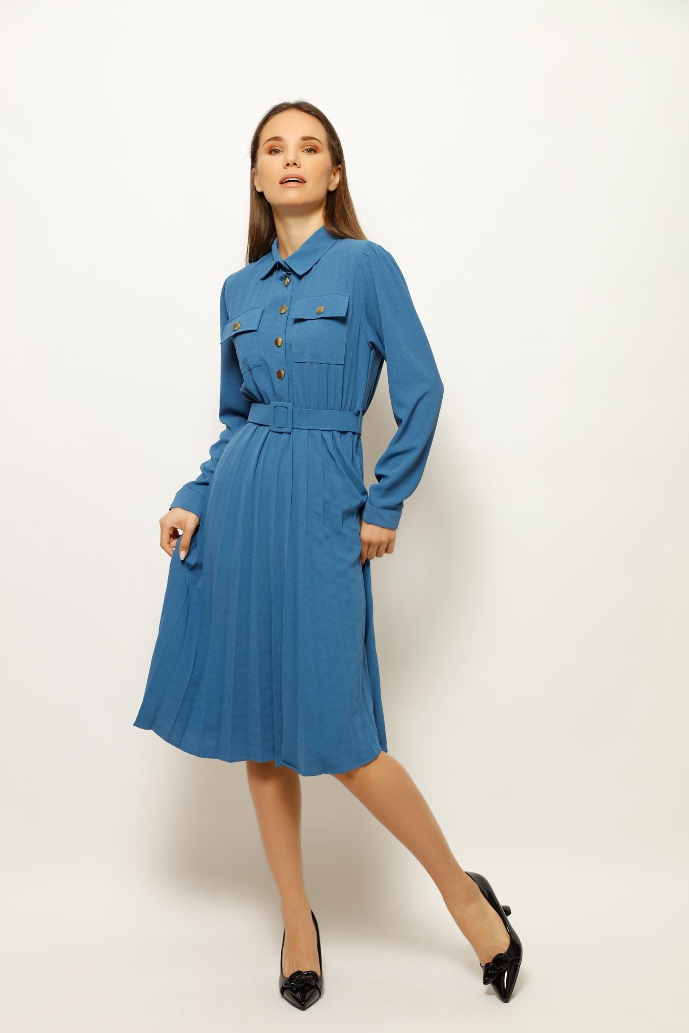 EBLISE COLLARED BELTED MIDI DRESS – coradomoda