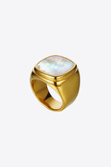 STAINLESS STEEL 18K GOLD PLATED INLAID SHELL RING