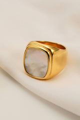 STAINLESS STEEL 18K GOLD PLATED INLAID SHELL RING