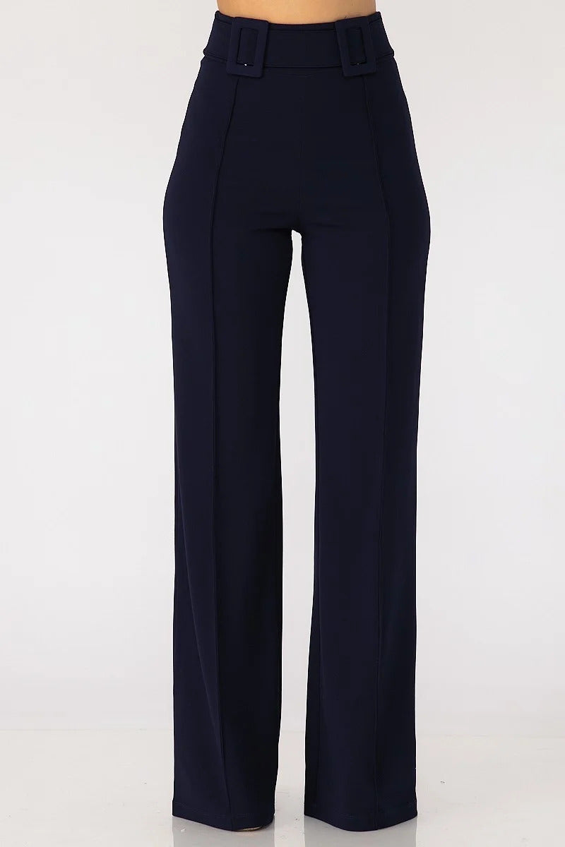 HIGH WAIST PANTS WITH SELF FABRIC BUCKLE DETAIL ON THE WAIST coradomoda HIGH WAIST PANTS WITH SELF FABRIC BUCKLE DETAIL ON THE WAIST coradomoda