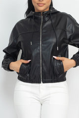 FAUX LEATHER HOODIE JACKET