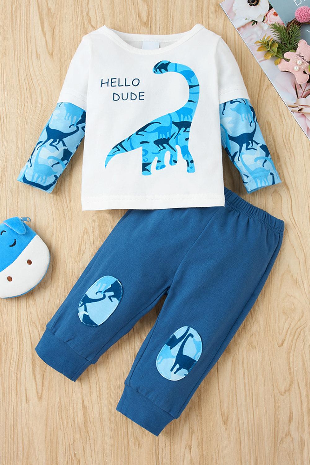 BOYS DINOSAUR T-SHIRT AND PANTS SET, SET, CORADO MODA, baby, blue, boy, coradomoda, DS, kids, set, coradomoda, coradomoda.com