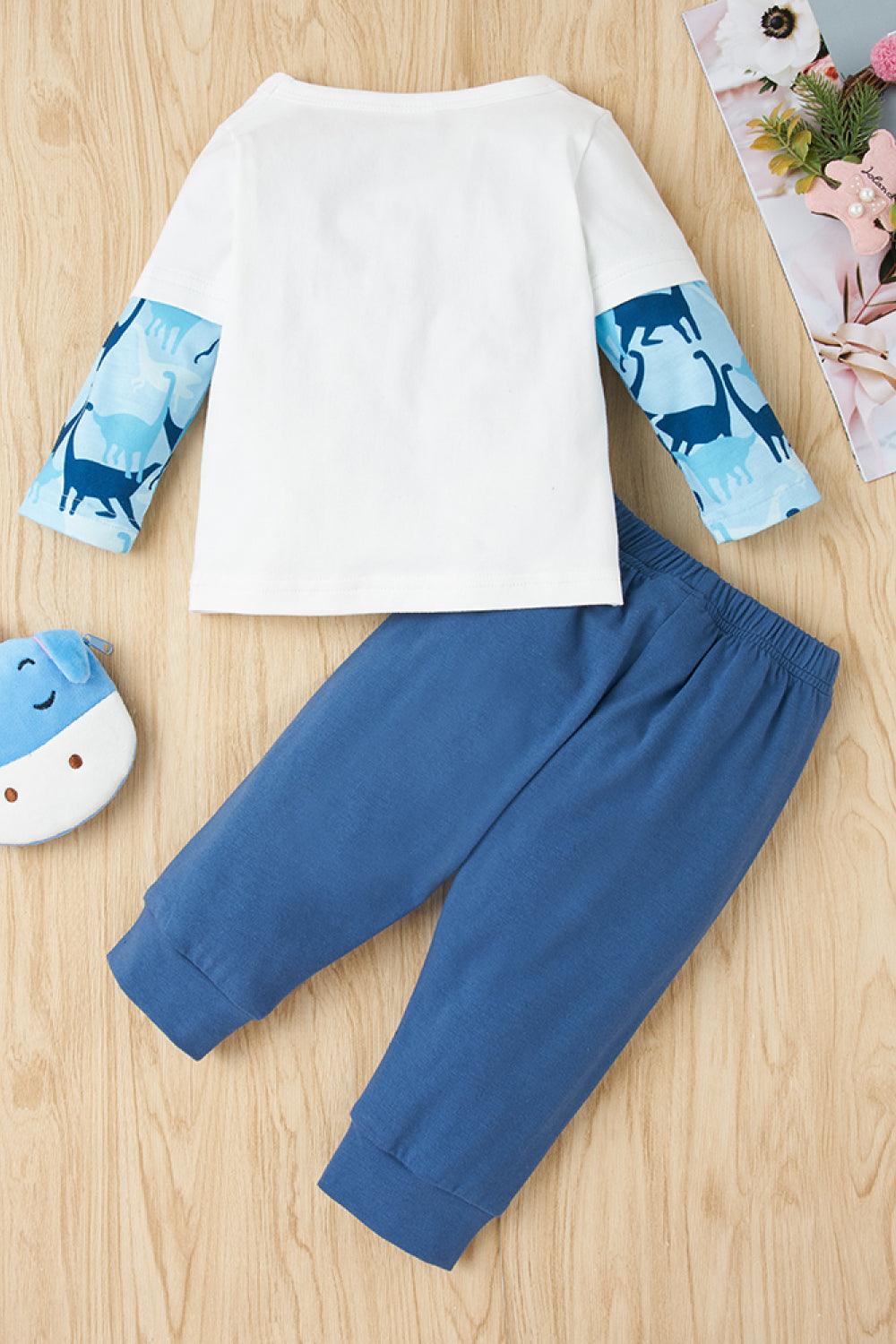 BOYS DINOSAUR T-SHIRT AND PANTS SET, SET, CORADO MODA, baby, blue, boy, coradomoda, DS, kids, set, coradomoda, coradomoda.com