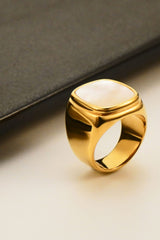 STAINLESS STEEL 18K GOLD PLATED INLAID SHELL RING