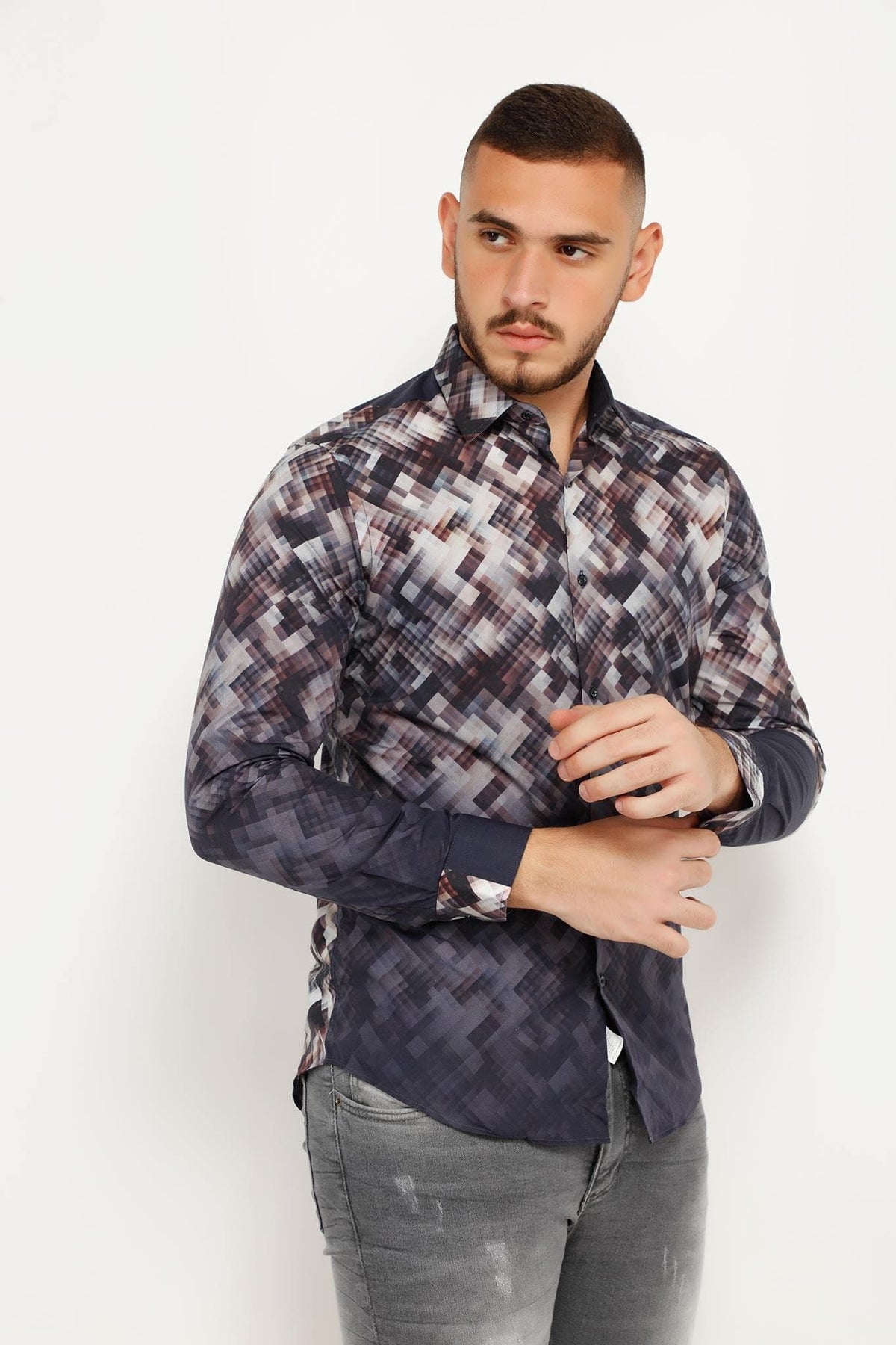 EM BLURRY MEN'S SHIRT, SHIRT, CORADO, indigo, longsleeve, men, shirt, top, coradomoda, coradomoda.com