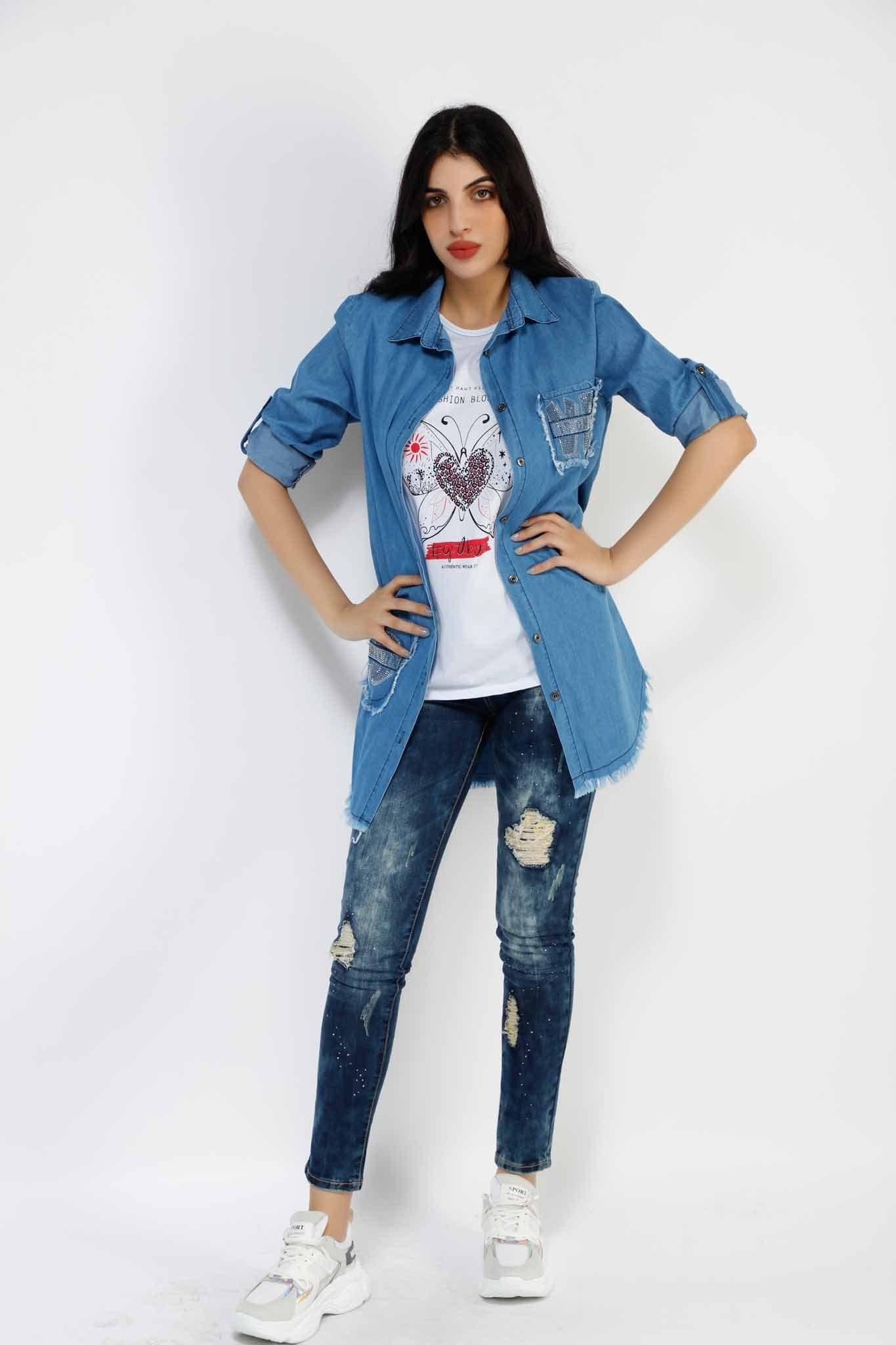 FASHION BLOGGER #GIRLBOSS SET 6270, SET, CORADO, casual, jeans, light denim blue, longsleeve, set, top, women, coradomoda, coradomoda.com