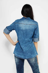 FASHION JEANS SHINY BEAD DETAILED 2023KJ, SHIRT, CORADO, denim blue, jeans, longsleeve, shirt, top, women, coradomoda, coradomoda.com