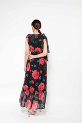 FLORAL SLEEVELESS DRESS 2-3495MIS, DRESS, CORADO, black, dress, floral, long, sleeveless, women, coradomoda, coradomoda.com