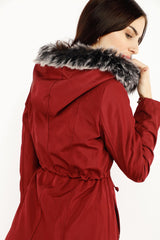 LONG TYPE JACKET WITH FUR HOODIES 5821MAD, JACKET, CORADO, fur, hoodies, jacket, red, top, women, coradomoda, coradomoda.com