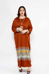 MADAME 2 TUSELLED DETAILED LONG DRESS 3045MK, DRESS, CORADO, Arabic, brown, dress, long, longsleeve, moraco, women, coradomoda, coradomoda.com