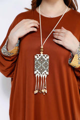 MADAME 2 TUSELLED DETAILED LONG DRESS 3045MK, DRESS, CORADO, Arabic, brown, dress, long, longsleeve, moraco, women, coradomoda, coradomoda.com