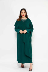 MAKKA 1 JEWELLED NECKLINE DRESS 3103, DRESS, CORADO, arabic, dress, gown, green, kaftan, long, longsleeve, women, coradomoda, coradomoda.com