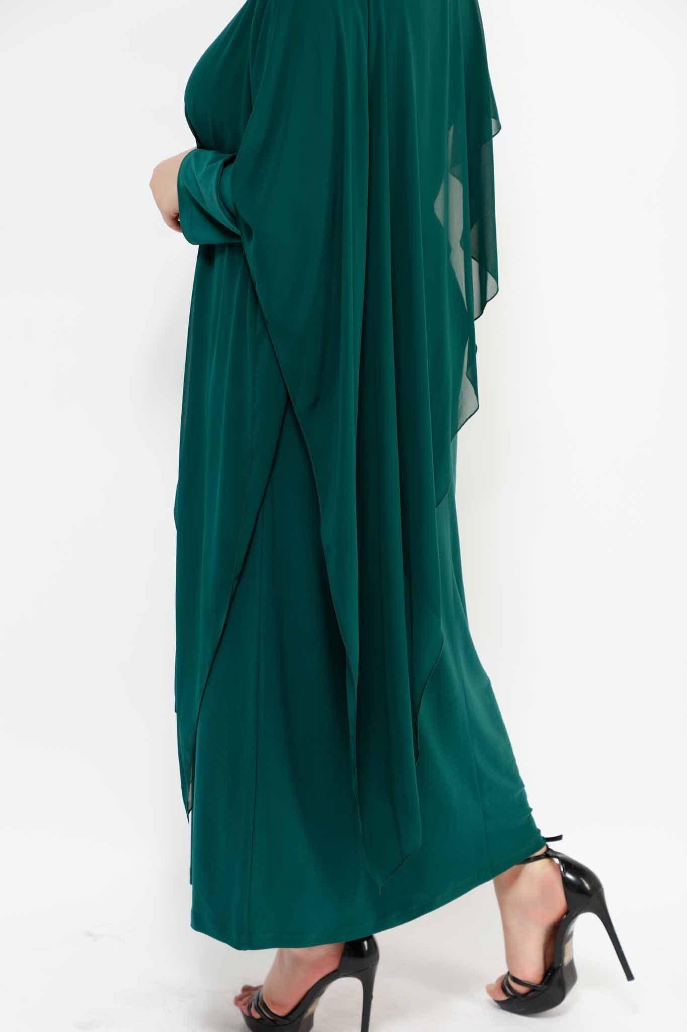 MAKKA 1 JEWELLED NECKLINE DRESS 3103, DRESS, CORADO, arabic, dress, gown, green, kaftan, long, longsleeve, women, coradomoda, coradomoda.com