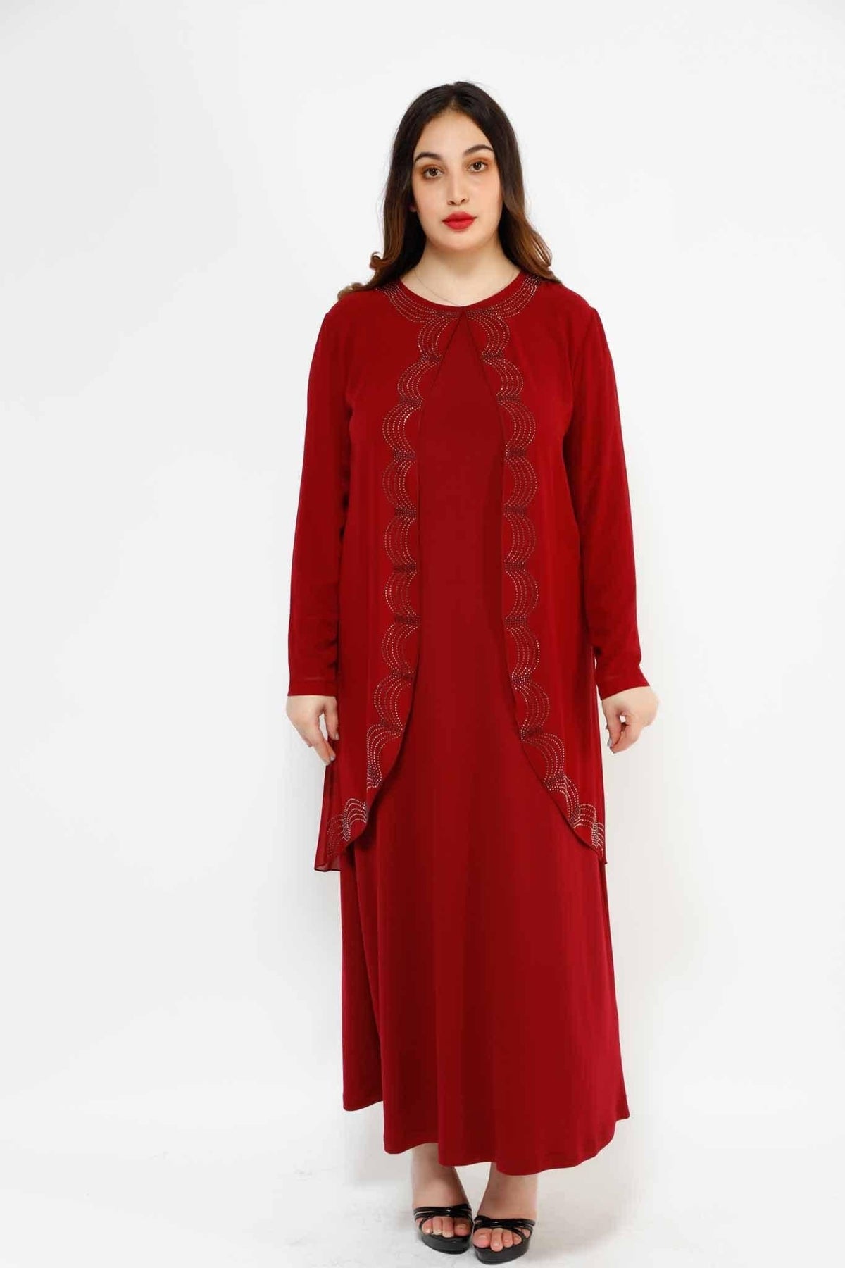 MAKKA 3 COUTURE SHIMMER 3102, DRESS, CORADO, arabic, dress, gown, long, longsleeve, plus size, red, women, coradomoda, coradomoda.com