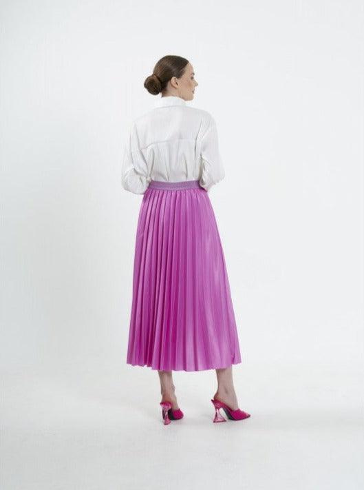 PLEAT LAD FAS SKIRT PINK VIOLET 4203-13 HE, SKIRT, CORADO, bottom, FASHION, label, long, made in turkey, pink violet, pleat, skirt, women, coradomoda, coradomoda.com