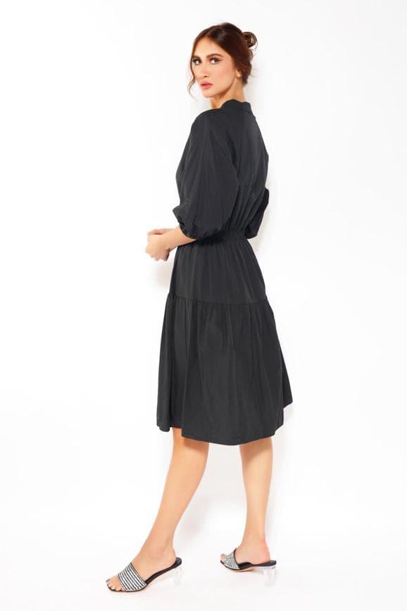 PUFF SLEEVE MIDI DRESS IN BLACK, DRESS, CORADO, black, dress, midi, women, coradomoda, coradomoda.com