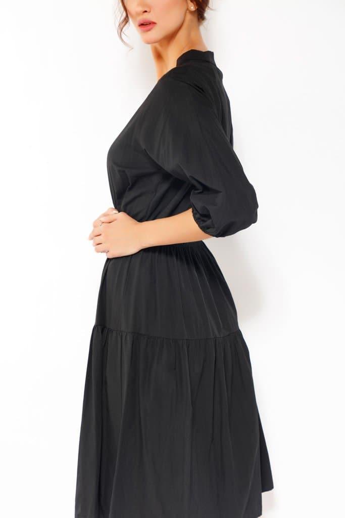 PUFF SLEEVE MIDI DRESS IN BLACK, DRESS, CORADO, black, dress, midi, women, coradomoda, coradomoda.com