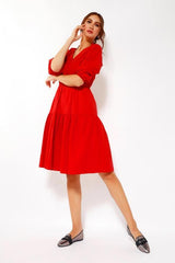 PUFF SLEEVE MIDI DRESS IN RED, DRESS, CORADO, dress, midi, red, women, coradomoda, coradomoda.com