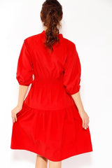 PUFF SLEEVE MIDI DRESS IN RED, DRESS, CORADO, dress, midi, red, women, coradomoda, coradomoda.com