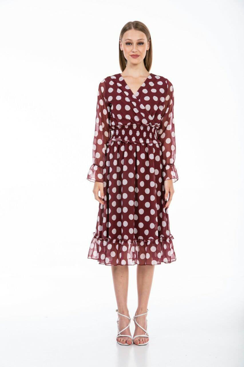 RED POLKA DOTS LADIES DRESS, DRESS, CORADO, dress, midi, red, women, coradomoda, coradomoda.com