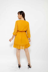 RUE 3D DETAILED LADIES SHORT DRESS 1-17MIS, DRESS, CORADO, chiffon, dress, short, women, yellow, coradomoda, coradomoda.com