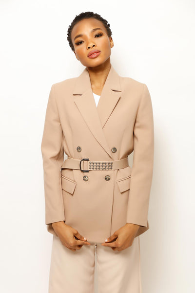 Belted blazer top sale