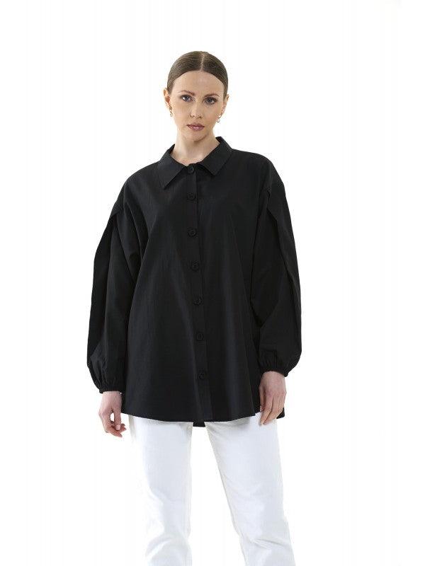 SIMPLE FASHION WOMEN'S LONG SHIRT - 2, SHIRT, CORADO, black, blouse, collared, FASHION, label, longsleeve, made in turkey, plain, shirt, simple, top, women, coradomoda, coradomoda.com