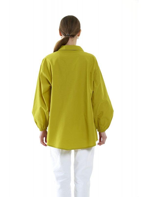 SIMPLE FASHION WOMEN'S LONG SHIRT - 3, SHIRT, CORADO, blouse, FASHION, label, longsleeve, made in turkey, plain, shirt, simple, top, women, yellow green, coradomoda, coradomoda.com