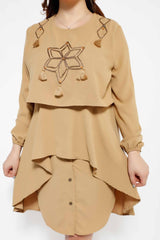 STAR LANTERN3 MIDI DRESS 5002, DRESS, CORADO, brown, dress, longsleeve, midi, women, coradomoda, coradomoda.com