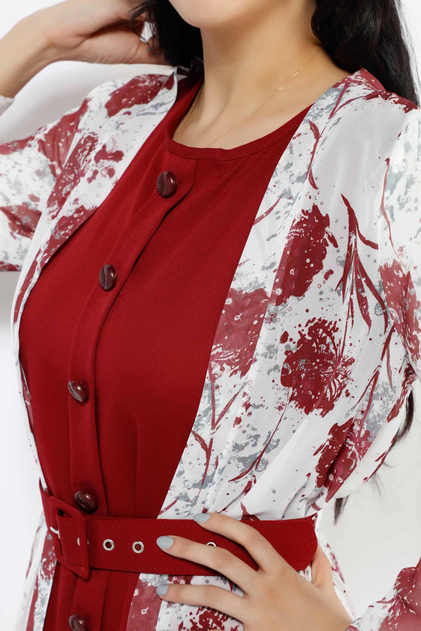 WOME'S DANDELIO DRESS SET 2-102MDE, DRESS, CORADO, belt, dress, floral, long, longsleeve, red, set, women, coradomoda, coradomoda.com