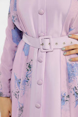 WOMEN'S DANDELIO DRESS SET 3-102MDE, DRESS, CORADO, belt, dress, floral, long, longsleeve, purple, set, women, coradomoda, coradomoda.com
