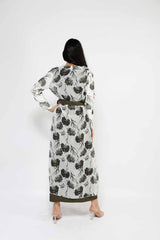 WOMEN'S DANDELIO DRESS SET 4-102MDE, DRESS, CORADO, belt, dress, floral, green, long, longsleeve, set, women, coradomoda, coradomoda.com