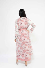 WOMEN'S DANDELIO DRESS SET 5-102MDE, DRESS, CORADO, belt, dress, floral, long, longsleeve, pink, set, women, coradomoda, coradomoda.com