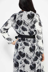 WOMEN'S DANDELIO DRESS SET 6-102MDE, DRESS, CORADO, belt, black, dress, floral, long, longsleeve, set, women, coradomoda, coradomoda.com