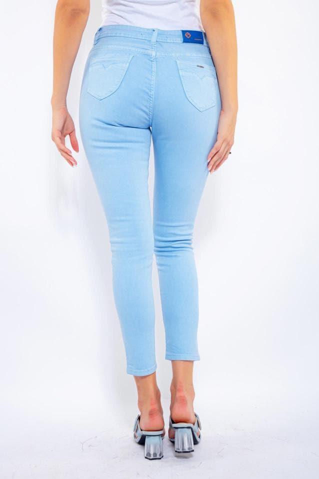 WOMEN'S FASHION COLORED JEANS IN BLUE, JEANS, CORADO, bottom, jeans, light blue, women, coradomoda, coradomoda.com
