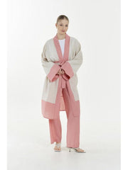 WOMEN'S FASHION KIMONO ROBE SET 4944HE - 4, SET, CORADO, bottom, cardigan, FASHION, garterized, kimono, label, pink, plain, set, top, women, coradomoda, coradomoda.com