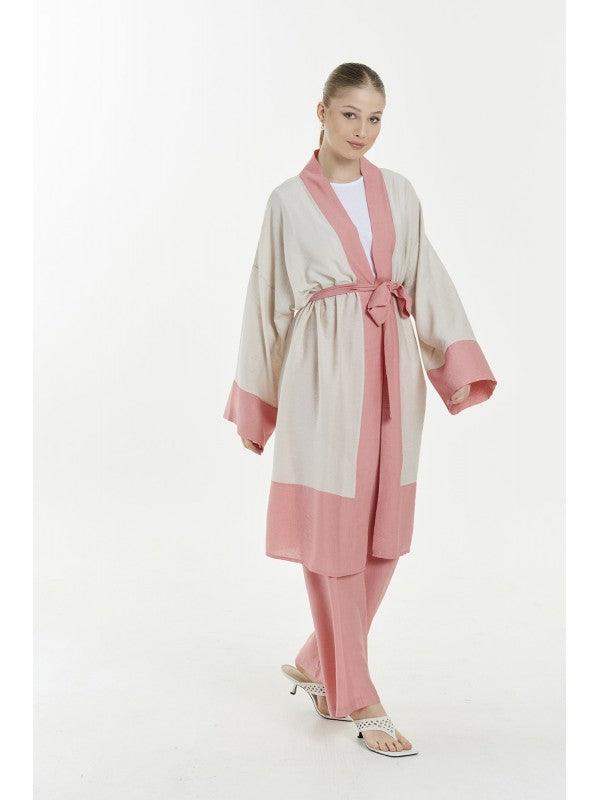 WOMEN'S FASHION KIMONO ROBE SET 4944HE - 4, SET, CORADO, bottom, cardigan, FASHION, garterized, kimono, label, pink, plain, set, top, women, coradomoda, coradomoda.com