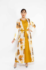 WOMEN'S FLORAL SET1 BELTED DRESS 02, DRESS, CORADO, belt, dress, floral, long, longsleeve, set, women, yellow, coradomoda, coradomoda.com