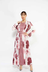 WOMEN'S FLORAL SET1 BELTED DRESS 03, DRESS, CORADO, belt, dress, floral, long, longsleeve, pink, set, women, coradomoda, coradomoda.com