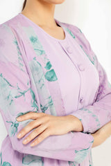 WOMEN'S FLORAL SET2 BELTED DRESS 02, DRESS, CORADO, belt, dress, long, longsleeve, purple, set, women, coradomoda, coradomoda.com