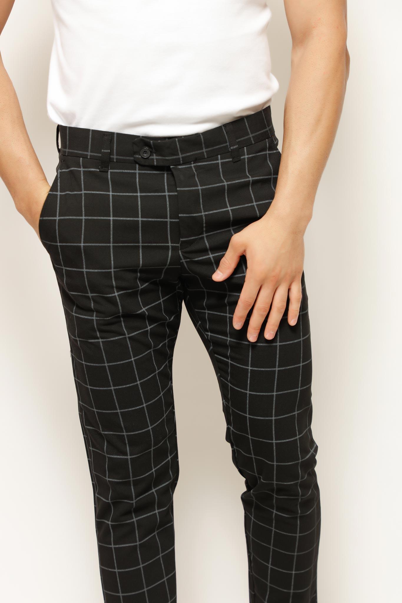 hk-ehunter Men's Casual Plaid Skinny Cropped Trousers 2024 | Buy hk-ehunter  Online | ZALORA Hong Kong