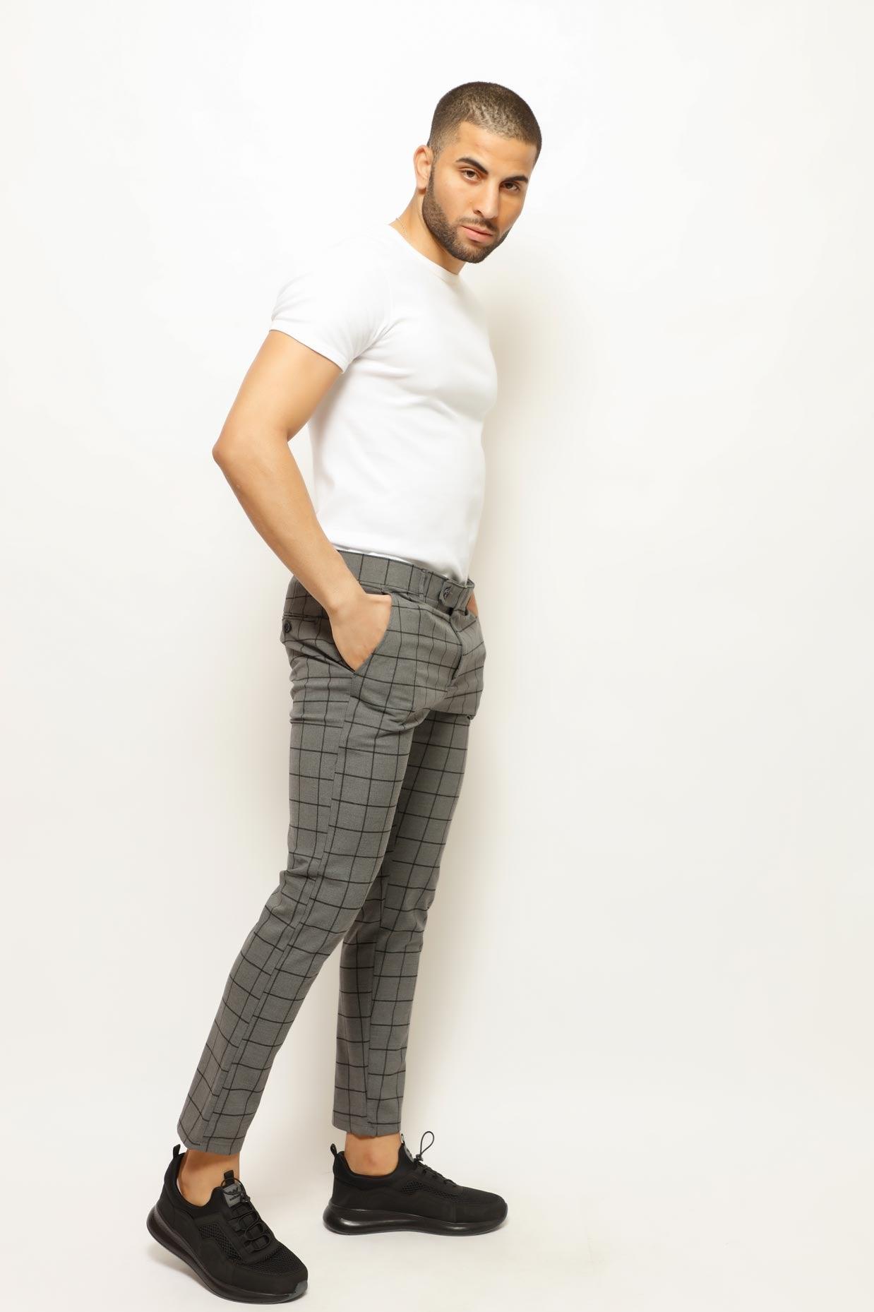 Mens Bespoke Slim Fit Tartan Check Sta Press Style Trousers 60s Mod Golf -  Beige | eBay